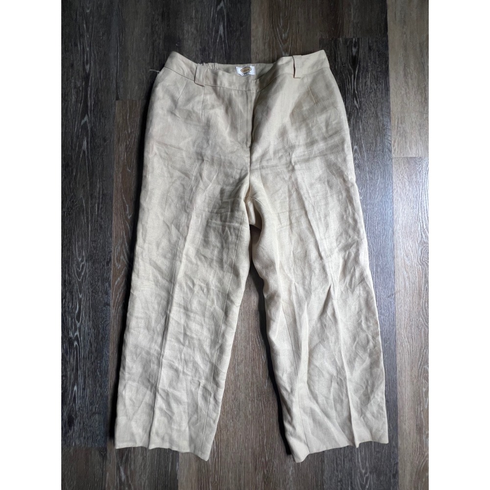 Talbots‎ Pants Women large Beige Linen Wide Leg Elastic Back Trousers